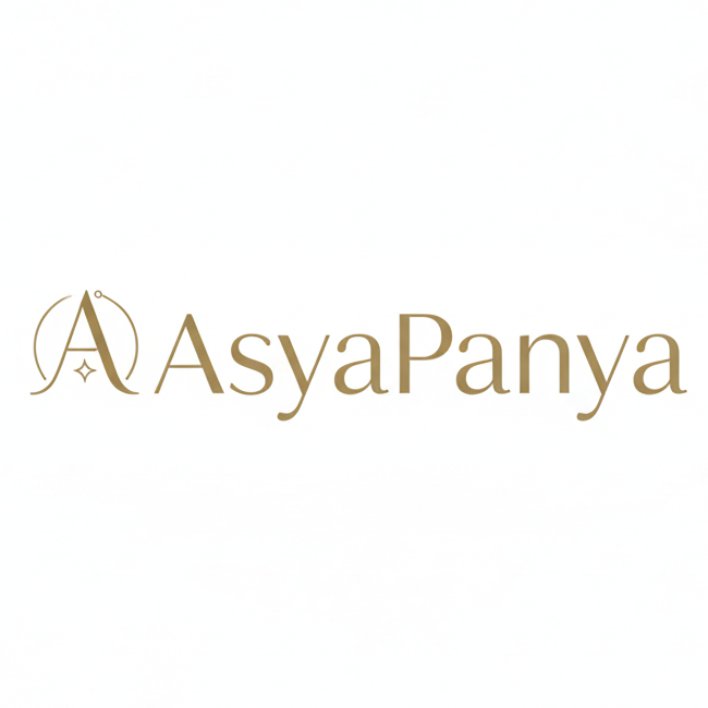 AsyaPanya logosu: yıldızlı A monogramı ve serif AsyaPanya yazısı, champagne gold